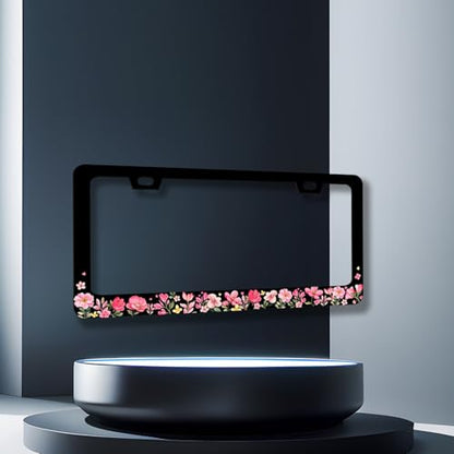 Pink Floral License Plate Frame Colorful Flower License Holder with 2 Holes
