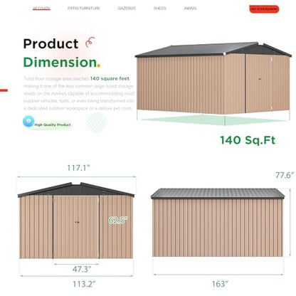 10' x 14' Large Waterproof Metal Garden Tool Shed