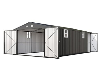 13x21x8.4 FT Garage Shed with Double Hinged Doors