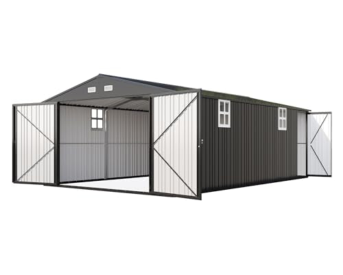 10x21x7.3 FT Metal Garage Shed with Double Hinged Doors