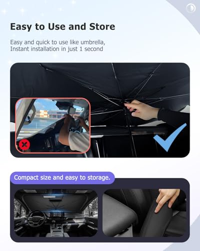 2025 Upgrade Car Windshield Sun Shade Windshield Sunshade Umbrella [Star Fabric] Protect Car from Sun Rays&Heat Damage Keeps Vehicle Cool
