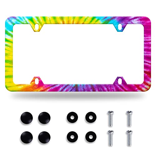 Tie Dye License Plate Frame Stainless Steel Cars Accessory 12.3x6.3 Inch