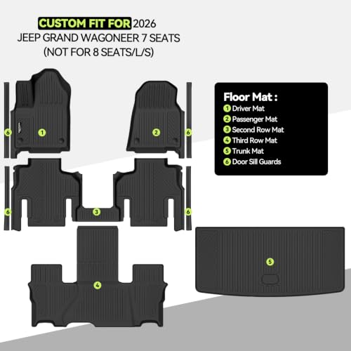 All Weather TPE Floor Mat Set for 2026 Jeep Grand Wagoneer 7 Seats
