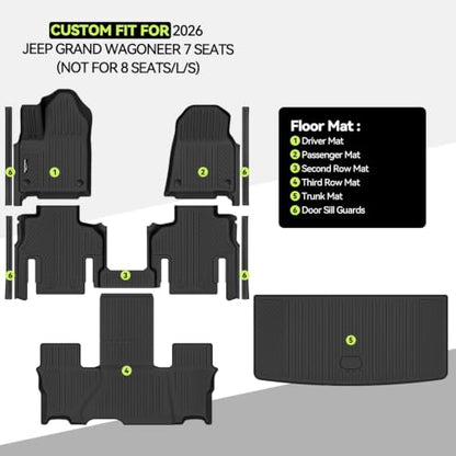 All Weather TPE Floor Mat Set for 2026 Jeep Grand Wagoneer 7 Seats