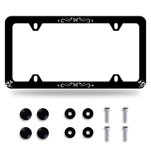 Butterfly Hibiscus License Plate Frame Stainless Steel Accessory 12.3x6.3In