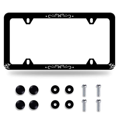 Butterfly Hibiscus License Plate Frame Stainless Steel Accessory 12.3x6.3In
