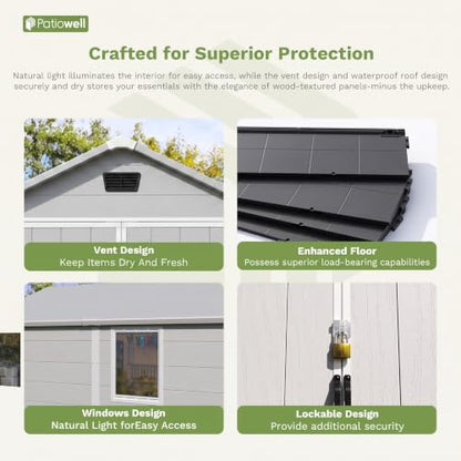 6X10 FT Plastic Outdoor Storage Shed with Floor