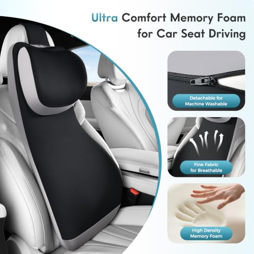 Upgraded Car Seat Lumbar Support Pillow and Adjustable Headrest One