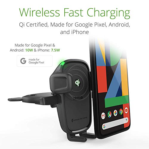 Car Charger Easy One Touch Wireless 2 Qi Charging CD Slot + Air Vent Combo Phone Mount for iPhone