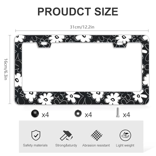 Black and White Flowers License Plate Frames
