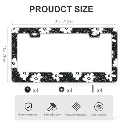 Black and White Flowers License Plate Frames