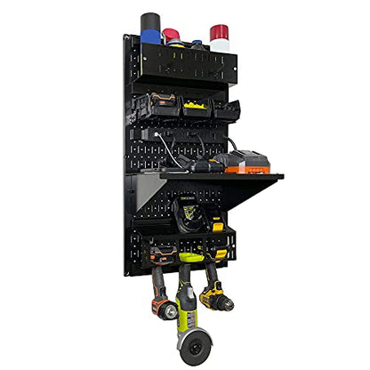Power Tool Storage Organizer Kit Cordless Drill Holder Charging Station Rack 16” x 32” Metal Pegboard Organization System