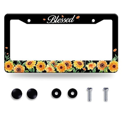 Watercolor Sunflower License Plate Frame Stainless Steel Car Parts 12.3x6.3
