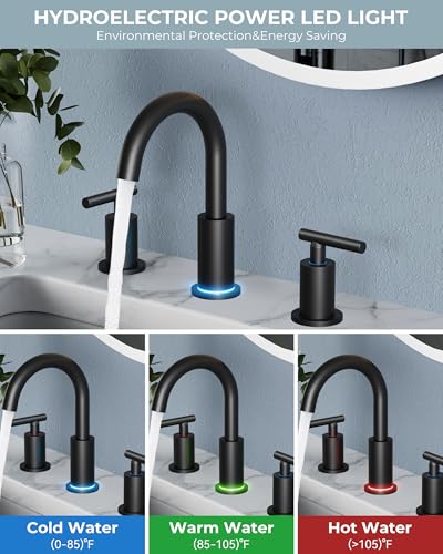 Bathroom Sink Faucet 3 Hole Black 8 Inch Widespread