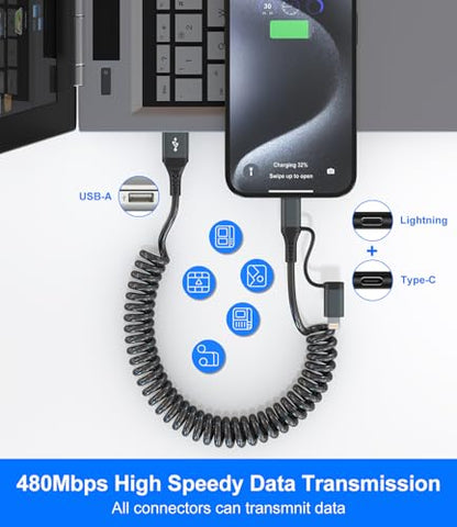 USB to USB C and Lightning Cable Support Apple Carplay & Android Auto