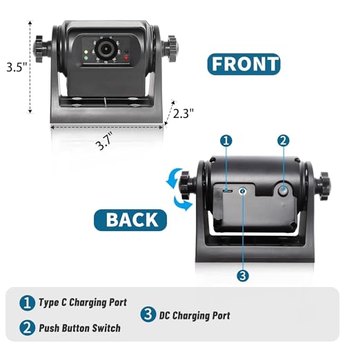 Wireless WiFi Magnetic Hitch Backup Camera 1080P HD Rechargeable Battery Powered No Wiring Rear View Reverse Monitoring Camera for Car Truck Pickup RV Camper 5th Wheel Horse Trailer Boat Trailer