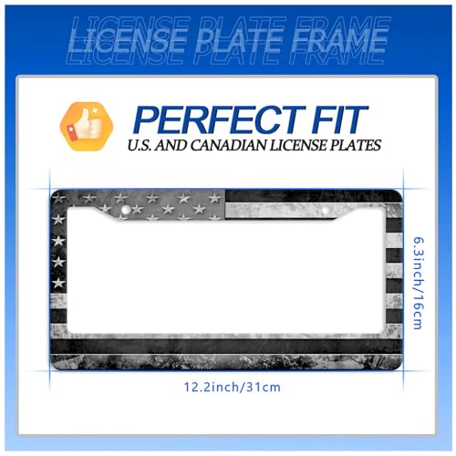 Grey Black American License Plate Frame Stainless Steel Holder 12.3" x 6.3"