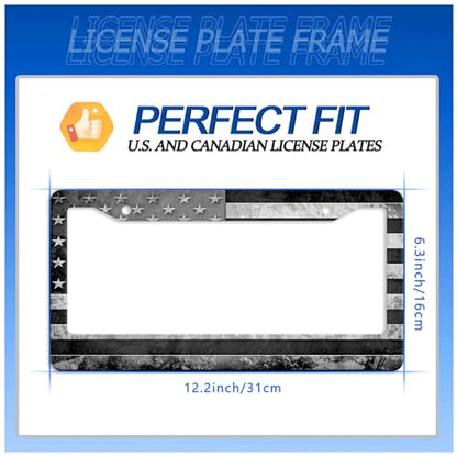 Grey Black American License Plate Frame Stainless Steel Holder 12.3" x 6.3"