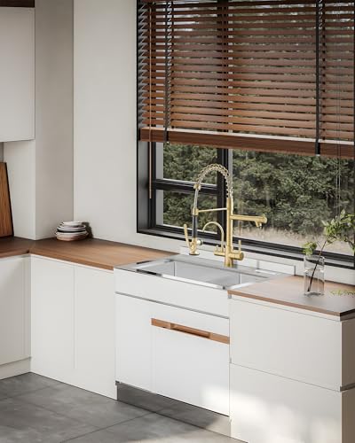 3 Way Kitchen Faucets with Sprayer and Water Filter Brushed Gold