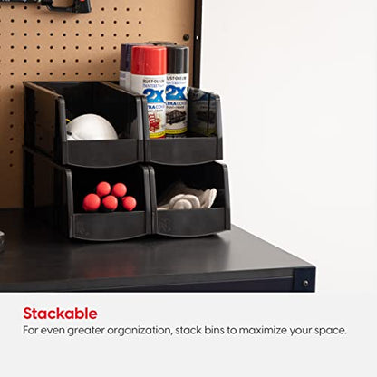 4-Pack, Medium Stackable Storage Bins, Black (4 Count)