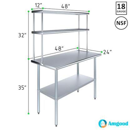 Stainless Steel Work Table Wide Double Tier Overshelf