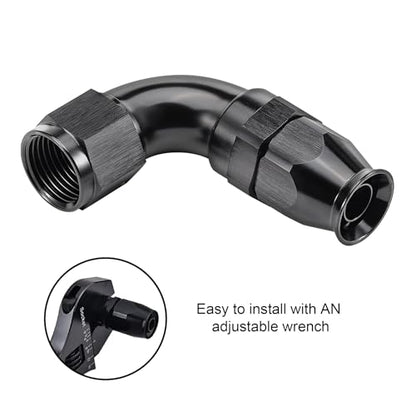 8AN 90 Degree PTFE One Piece Full Flow End Hose Fitting Aluminum Black