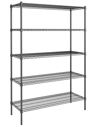 Black 5 Tier Metal Adjustable Freestanding Garage Storage Wire Shelving Unit