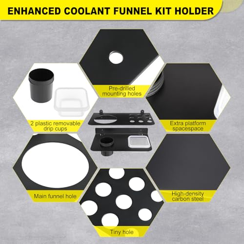 Coolant Funnel Kit Holder Wall Mount Rack with 2 Drip Cups