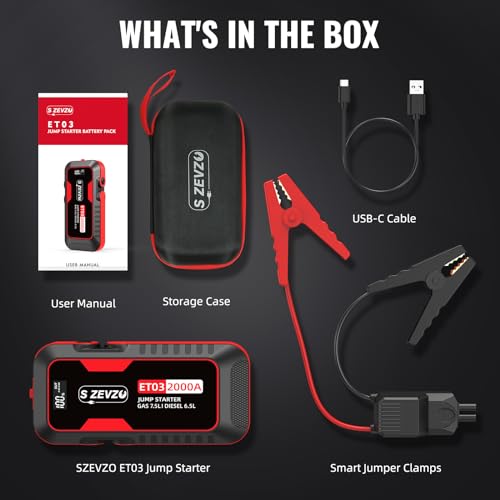 ET03 2000A Car Jump Starter for 7.5L Gas and 6.5L Diesel Engines