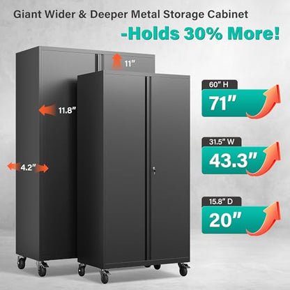 Wide & Deep Metal Storage Cabinet with Wheels