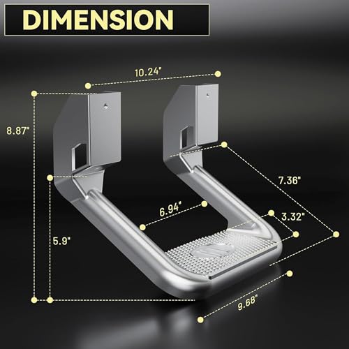Pair Aluminum Side Step Compatible with Chevy Chevrolet GMC Ford Dodge Toyota Nissan Jeep Isuzu Mitsubishi Mazda Pickups & Trucks 2PCs Polishing Silvery (2 Count)