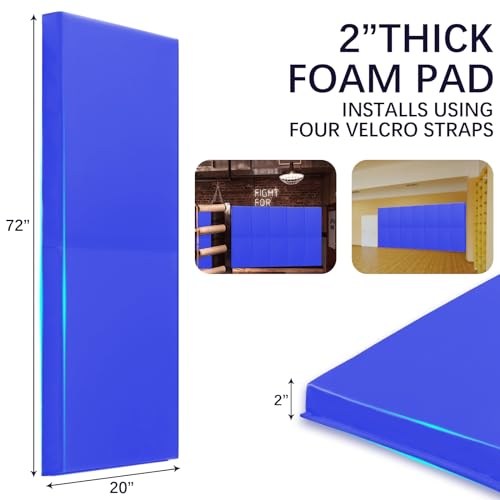 60" 72" High Gym Wall Padding 2" Thick Foam Basketball Court Wall Mount Protector for Garage Taekwondo Babyroom
