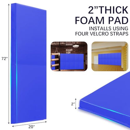 60" 72" High Gym Wall Padding 2" Thick Foam Basketball Court Wall Mount Protector for Garage Taekwondo Babyroom