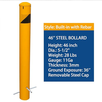 46" High Pour in Place Steel Bollard Post with Removable Cap