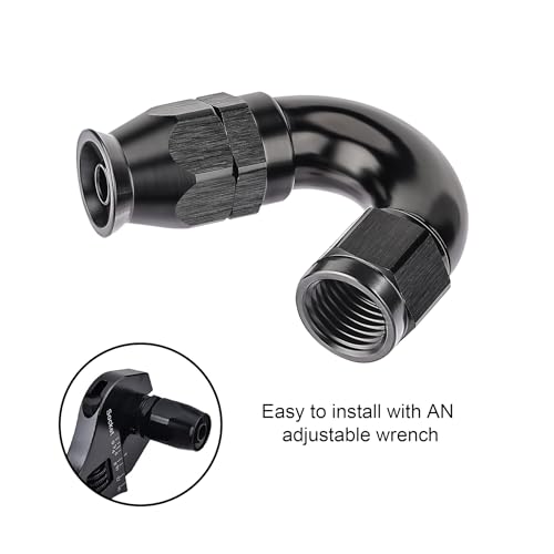 4AN 150 Degree PTFE One Piece Full Flow End Hose Fitting Aluminum Black