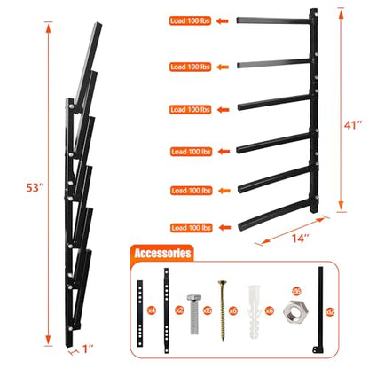 6 Level Foldable Lumber Storage Rack Collapsible Wall Mount