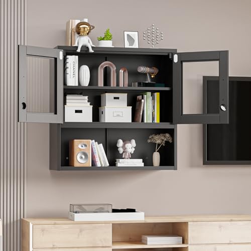 Metal Wall Cabinet with Locking Glass Doors
