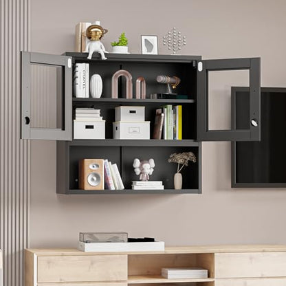Metal Wall Cabinet with Locking Glass Doors