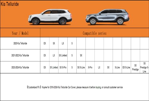 7 Layers Waterproof SUV Car Cover for Kia Telluride 2017