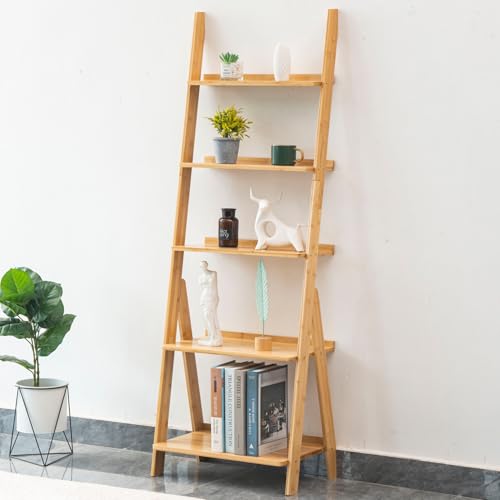 Bamboo Ladder Shelf Bookcase