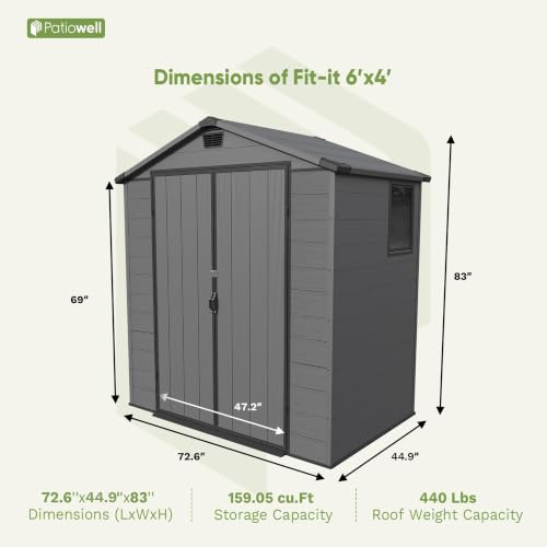 6X4 FT Plastic Outdoor Storage Shed with Floor