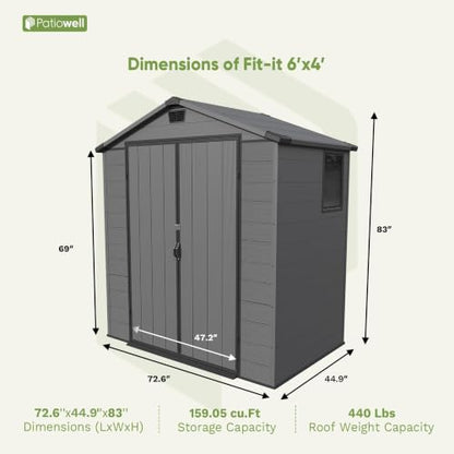6X4 FT Plastic Outdoor Storage Shed with Floor