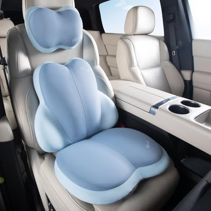 3 PCS Seat Cushion for Carseat Lumbar Support Pillow Car Neck Headrest Pillows Ultrathick Memory Foam Seat Pads Pressure Relief Back Cushion for Office Chair