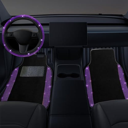 Bling Car Floor Mats Full Set and Steering Wheel Cover