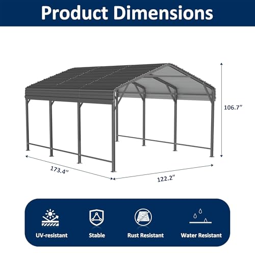 10x15 FT Metal Carport Canopy with Reinforced Base