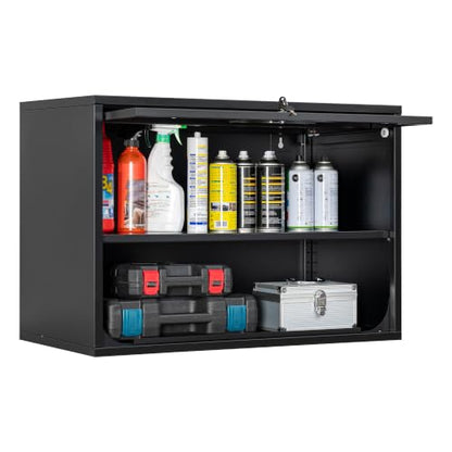 Metal Storage Cabinet Black Wall Cabinets with Shelf and Locking Door
