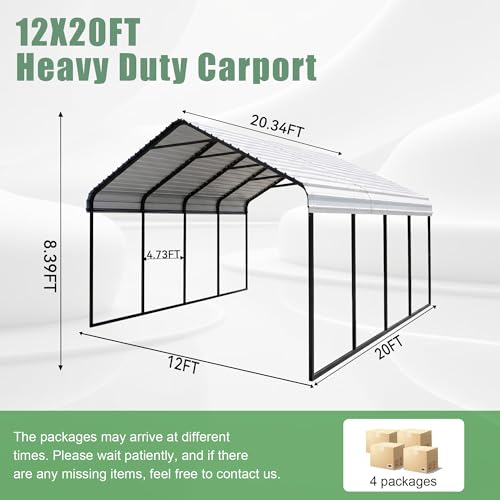 12x20 ft Heavy Duty Metal Carport with Vertical Roof Design