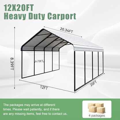 12x20 ft Heavy Duty Metal Carport with Vertical Roof Design