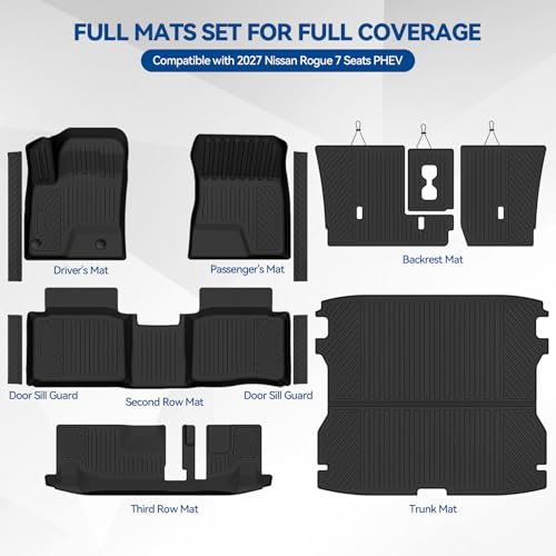 Custom Fit Floor Mats for 2027 Nissan Rogue 7 Seats PHEV
