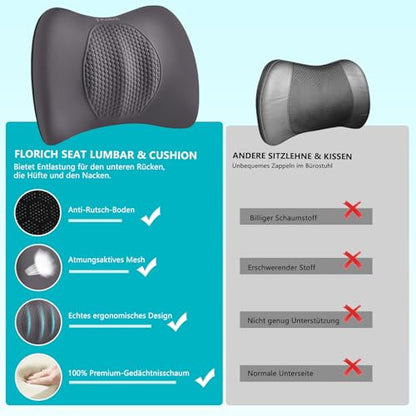 3 PCS Seat Cushion for Carseat Lumbar Support Pillow Car Neck Headrest Pillows Memory Foam Gel Memory Foam Massage Point Seat Pads Pressure Relief Back Cushion for Office Chair (3 Count)